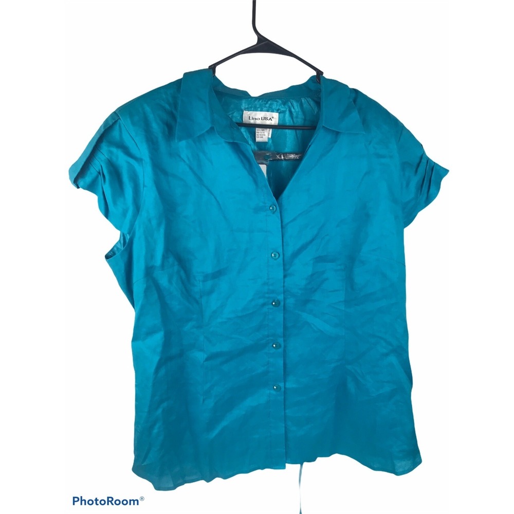 NWT Lino‎ USA Womens 3X Button Up Quarter Sleeve Padded Shirt